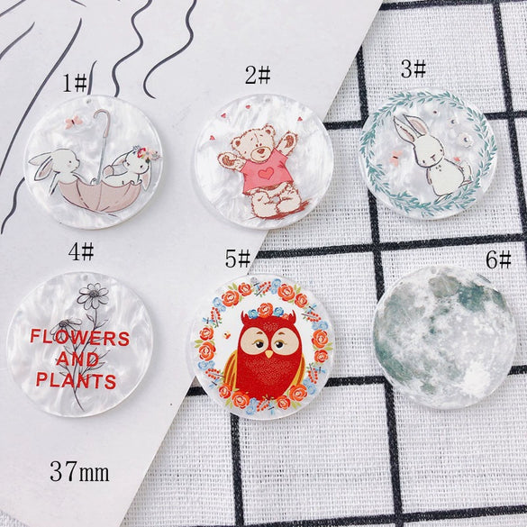 Wholesale Acrylic Resin Geometric Round Relief Rabbit Owl Patch Printing Pendant Jewelry Accessories