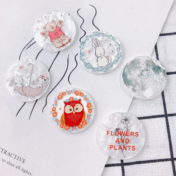 Wholesale Acrylic Resin Geometric Round Relief Rabbit Owl Patch Printing Pendant Jewelry Accessories
