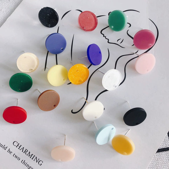 Wholesale Acrylic Stud Earrings Round Shape Solid Color Simple And Sweet Style Environmental Protection Treatment