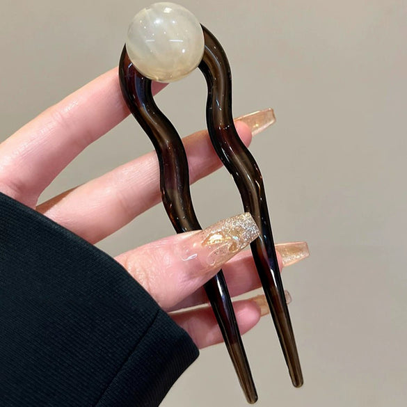 Wholesale Acrylic Ushaped Hair Accessories For Women Retro Simple Coconut Jelly Round Beads Hairpin And Headband