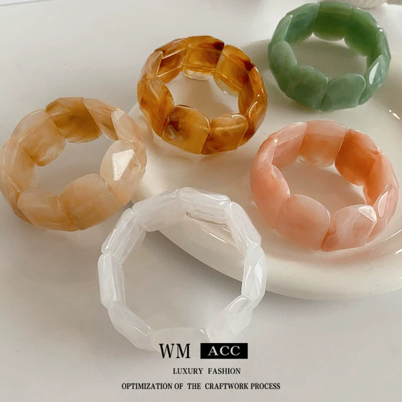 Wholesale Acrylic Wide Elastic Bangle Electroplated Retro Light Luxury Highend Temperament Jewelry