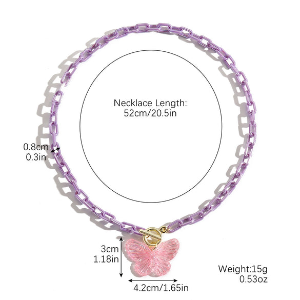 Wholesale Acrylic Women's Small Fresh Necklace With Heart Bow Insects Pattern And Electroplating Treatment