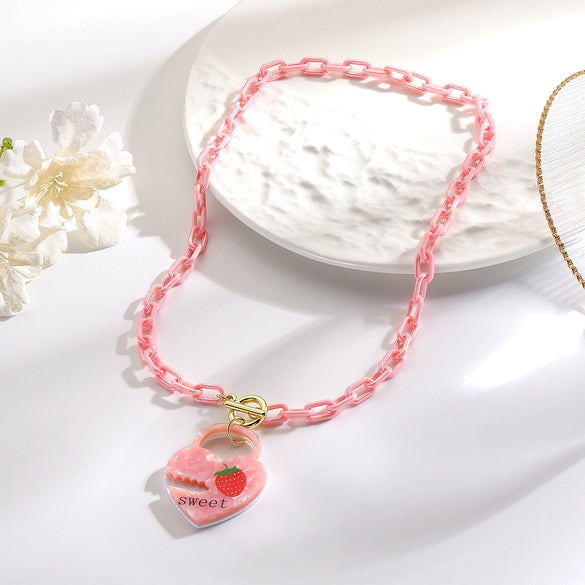 Wholesale Acrylic Women's Small Fresh Necklace With Heart Bow Insects Pattern And Electroplating Treatment