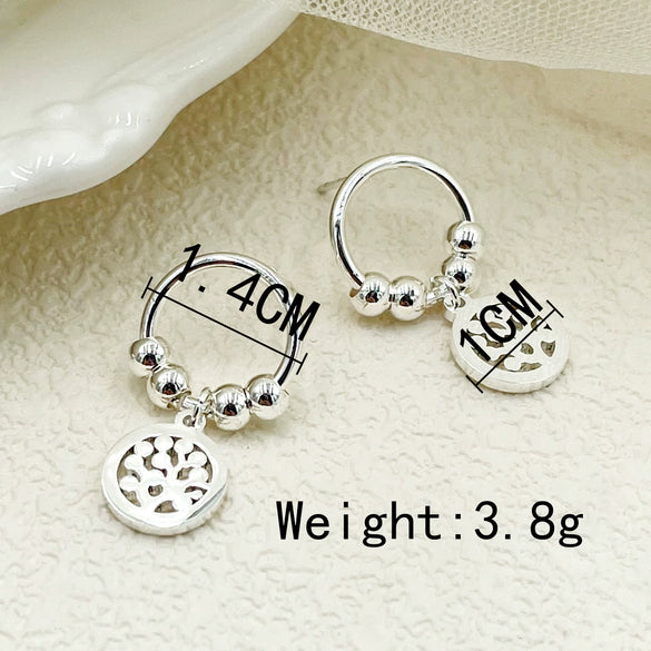 Wholesale Active Stainless Steel Geometric Earring With Life Tree Hollow Disc Design Electroplated For Women