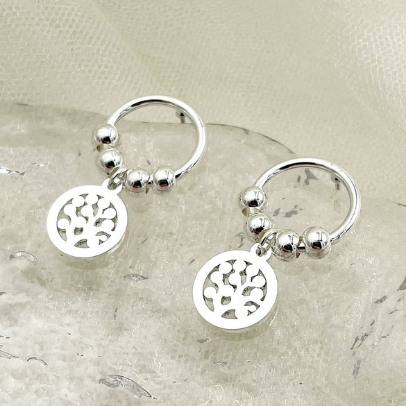 Wholesale Active Stainless Steel Geometric Earring With Life Tree Hollow Disc Design Electroplated For Women