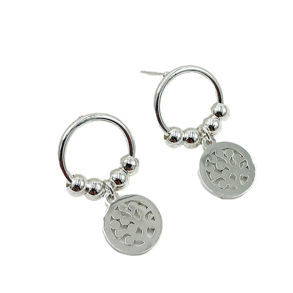 Wholesale Active Stainless Steel Geometric Earring With Life Tree Hollow Disc Design Electroplated For Women
