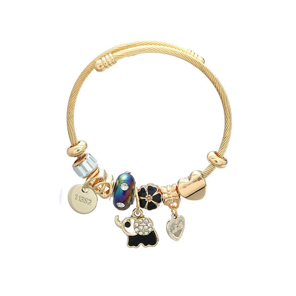 Wholesale Adjustable Animal Style Alloy Electroplated Oil Drop Diamond Pendant Bracelet