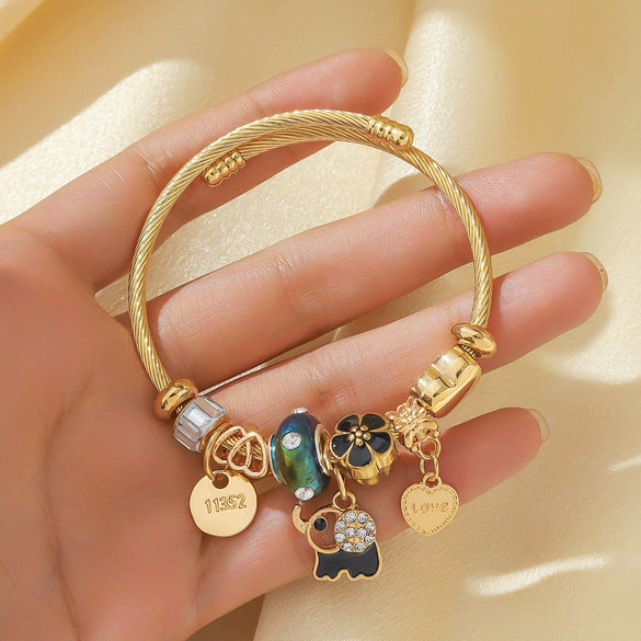Wholesale Adjustable Animal Style Alloy Electroplated Oil Drop Diamond Pendant Bracelet