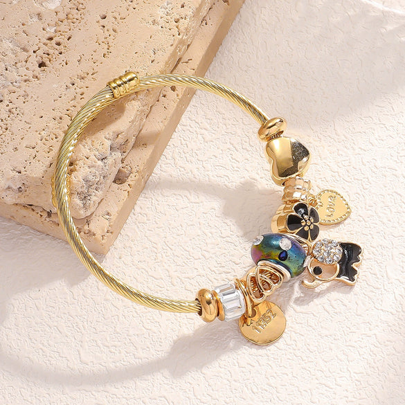 Wholesale Adjustable Animal Style Alloy Electroplated Oil Drop Diamond Pendant Bracelet