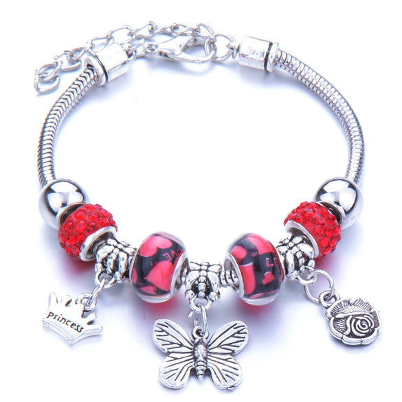 Wholesale Adjustable Beaded Bracelet With Butterfly Pendant For Girls Alloy Geometric Pattern Electroplated