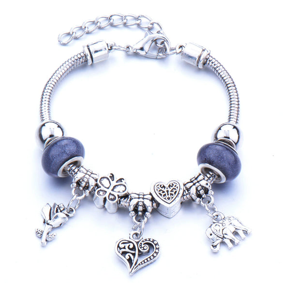 Wholesale Adjustable Beaded Bracelet With Butterfly Pendant For Girls Alloy Geometric Pattern Electroplated