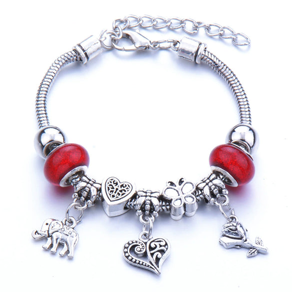 Wholesale Adjustable Beaded Bracelet With Butterfly Pendant For Girls Alloy Geometric Pattern Electroplated