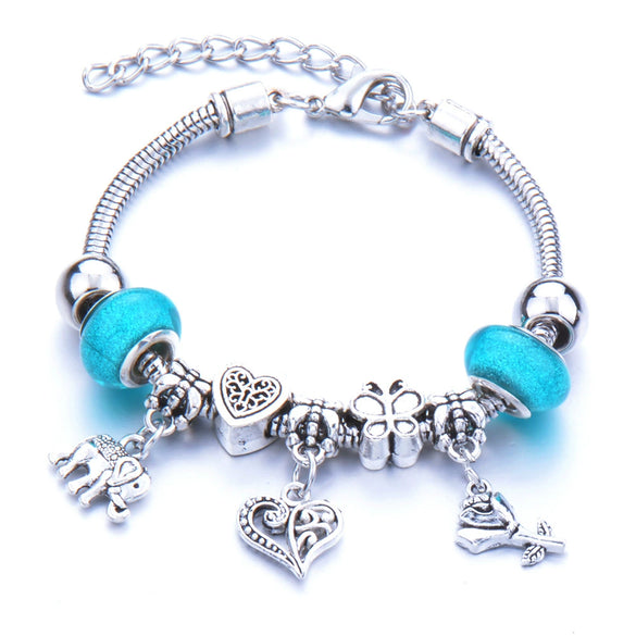 Wholesale Adjustable Beaded Bracelet With Butterfly Pendant For Girls Alloy Geometric Pattern Electroplated
