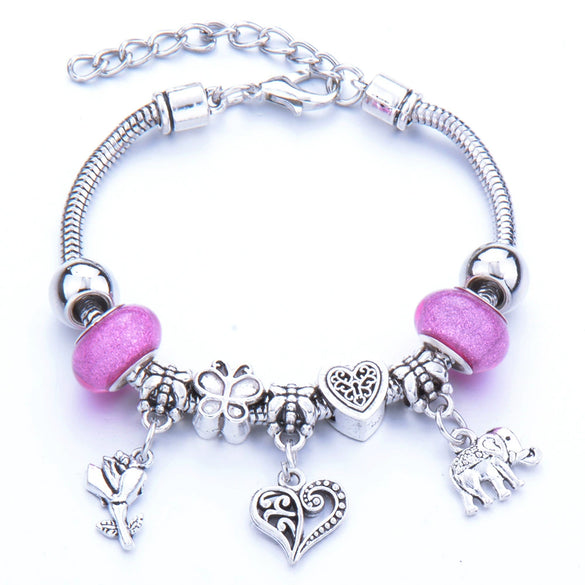 Wholesale Adjustable Beaded Bracelet With Butterfly Pendant For Girls Alloy Geometric Pattern Electroplated