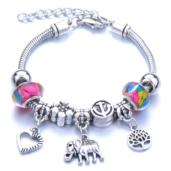 Wholesale Adjustable Beaded Bracelet With Butterfly Pendant For Girls Alloy Geometric Pattern Electroplated