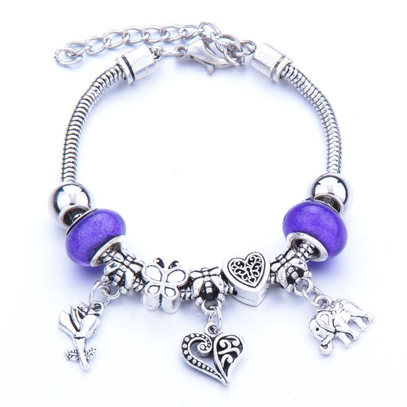 Wholesale Adjustable Beaded Bracelet With Butterfly Pendant For Girls Alloy Geometric Pattern Electroplated