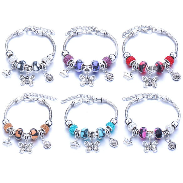 Wholesale Adjustable Beaded Bracelet With Butterfly Pendant For Girls Alloy Geometric Pattern Electroplated
