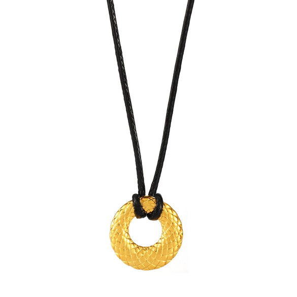 Wholesale Adjustable Black Leather Rope Sweater Chain With High Texture Embossed Round Stainless Steel Pendant Geometric Pattern Electroplated Jewelry For Women