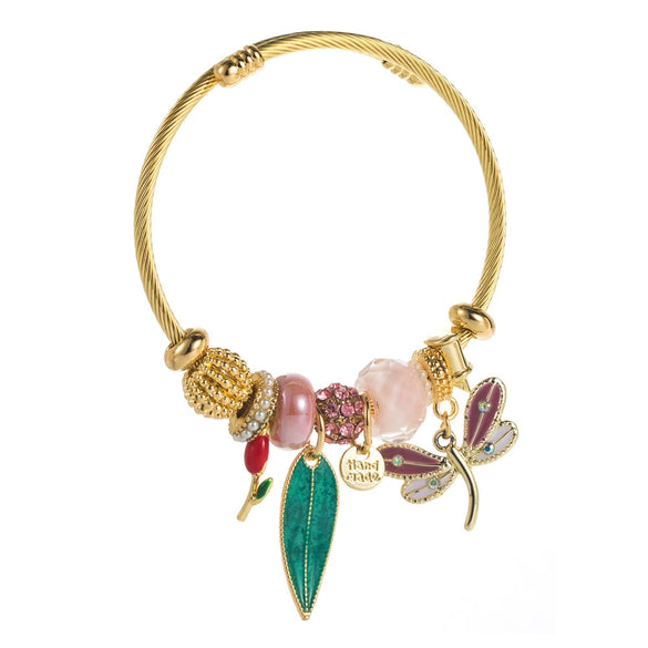 Wholesale Adjustable Couple Beaded Bracelet With Butterfly And Leaf Pendants Stainless Steel And Alloy Fashion Minimalist Set With Diamonds Women's