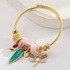 Wholesale Adjustable Couple Beaded Bracelet With Butterfly And Leaf Pendants Stainless Steel And Alloy Fashion Minimalist Set With Diamonds Women's