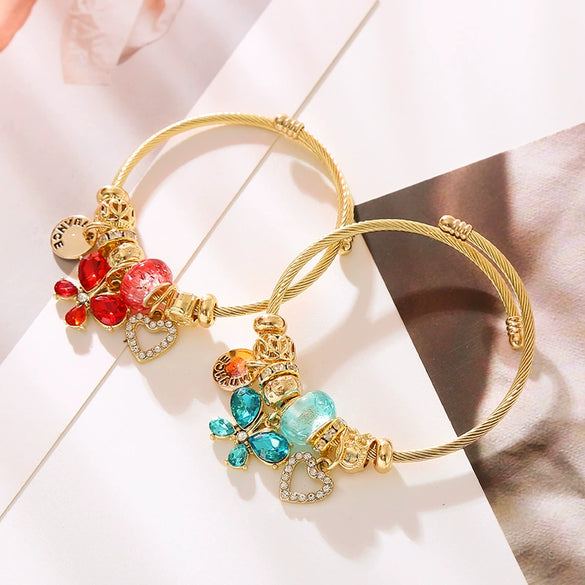 Wholesale Adjustable Couple Beaded Bracelet With Heart And Insect Patterns Made Of Stainless Steel And Alloy With Diamond Treatment For Women
