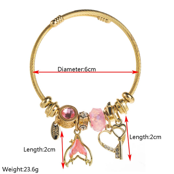 Wholesale Adjustable Couple Bracelet With Diamondencrusted Fishtail Love Key Pendant Fairy Style Fashion Ol Geometric Alloy And Titanium Steel