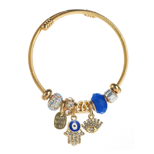 Wholesale Adjustable Diamond Letter Pendant Bracelet With Devil's Eye Pattern Alloy Material Set With Diamonds For Women