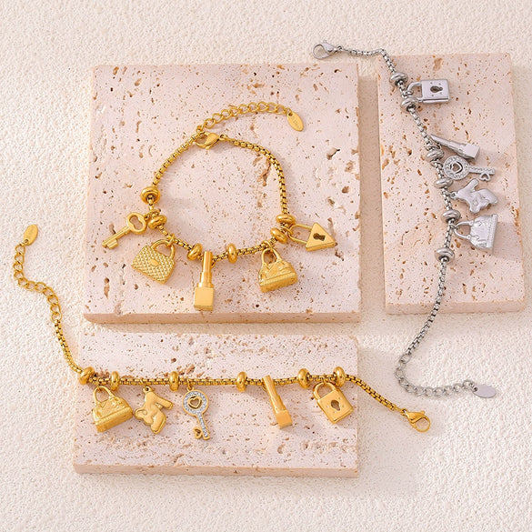 Wholesale Adjustable Geometric Diamond Pendant Bracelet For Women Titanium Steel 18K Gold Plated