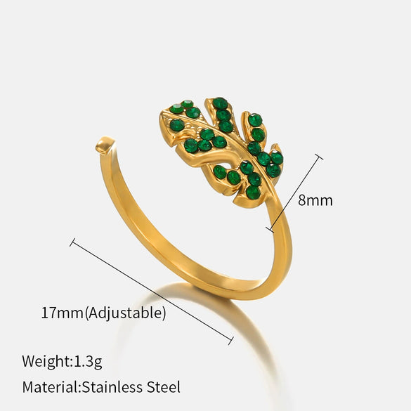 Wholesale Adjustable Green Diamond Flower Pattern Electroplated Stainless Steel Ring For Women