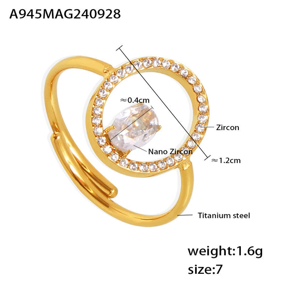 Wholesale Adjustable Handset Zirconium Ring Titanium Steel Electroplated With Gold Geometric Style Jewelry For Women