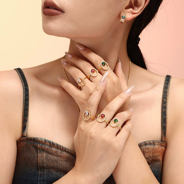 Wholesale Adjustable Handset Zirconium Ring Titanium Steel Electroplated With Gold Geometric Style Jewelry For Women