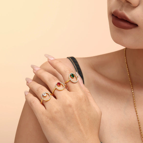 Wholesale Adjustable Handset Zirconium Ring Titanium Steel Electroplated With Gold Geometric Style Jewelry For Women