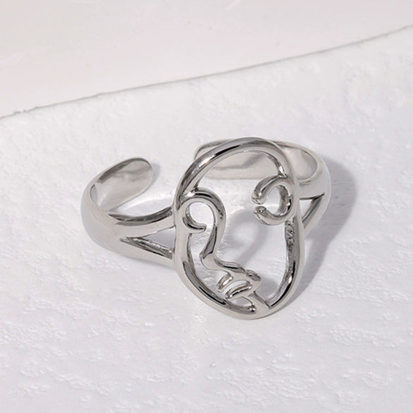 Wholesale Adjustable Hollow Simple Non Fading Titanium Steel Ring With Abstract Face Design For Women Electroplated