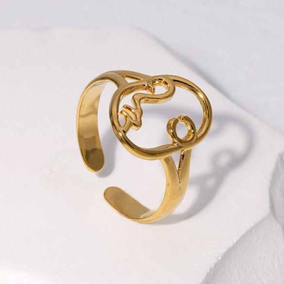 Wholesale Adjustable Hollow Simple Non Fading Titanium Steel Ring With Abstract Face Design For Women Electroplated
