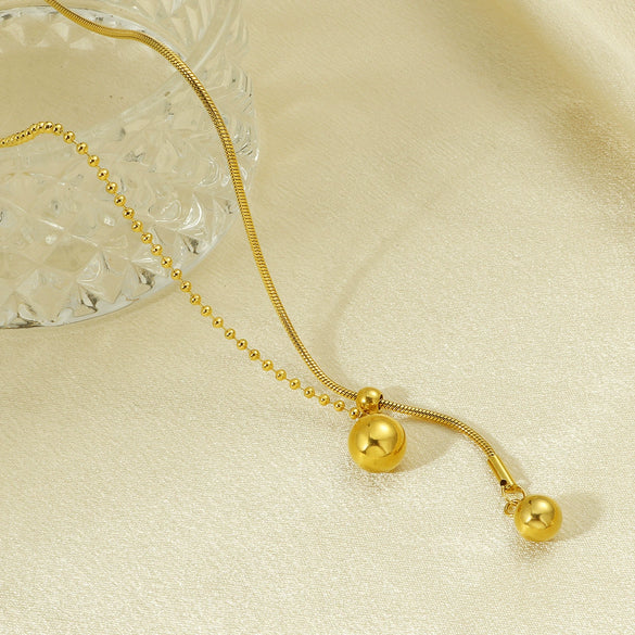 Wholesale Adjustable Long Necklace With Round Beads And Stitching For Women Stainless Steel Geometric Pattern Electroplated