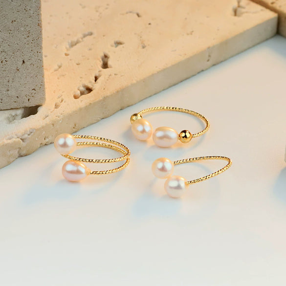 Wholesale Adjustable Natural Pearl Ring Geometric Design Electroplated