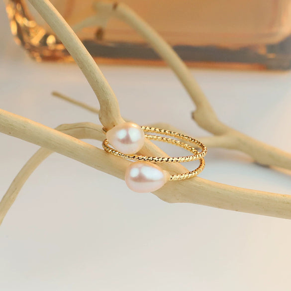 Wholesale Adjustable Natural Pearl Ring Geometric Design Electroplated