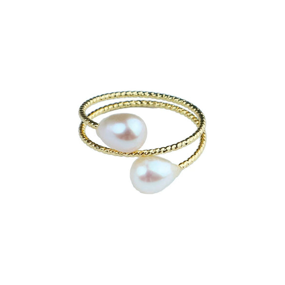 Wholesale Adjustable Natural Pearl Ring Geometric Design Electroplated