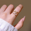 Wholesale Adjustable Open Index Finger Ring For Women Light Luxury Style Geometric Gold Plated Copper With Letters Numbers Text Design