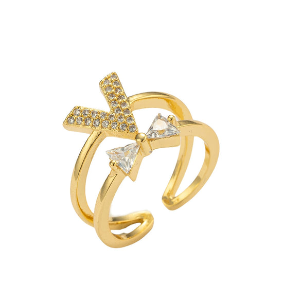 Wholesale Adjustable Open Index Finger Ring For Women Light Luxury Style Geometric Gold Plated Copper With Letters Numbers Text Design