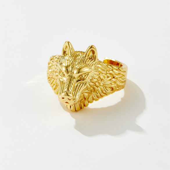 Wholesale Adjustable Opening Ring Jewelry Copper Electroplated Platinum 18K Gold With Joker Animal Wolf Irregular Geometric Design For Women And Unisex
