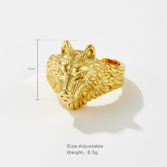 Wholesale Adjustable Opening Ring Jewelry Copper Electroplated Platinum 18K Gold With Joker Animal Wolf Irregular Geometric Design For Women And Unisex