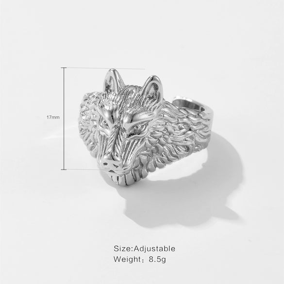 Wholesale Adjustable Opening Ring Jewelry Copper Electroplated Platinum 18K Gold With Joker Animal Wolf Irregular Geometric Design For Women And Unisex