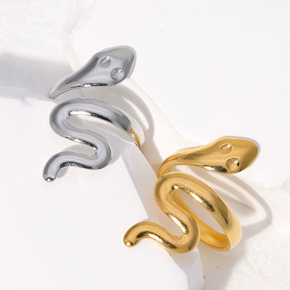 Wholesale Adjustable Opening Stainless Steel Ring With Snakeshaped Design And Electroplating For Men And Women