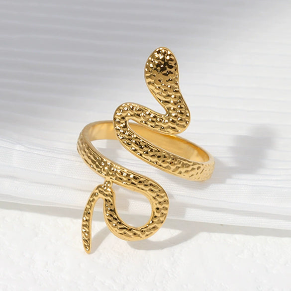 Wholesale Adjustable Opening Stainless Steel Ring With Snakeshaped Design And Electroplating For Men And Women
