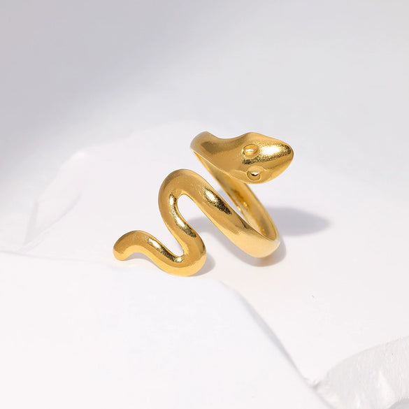 Wholesale Adjustable Opening Stainless Steel Ring With Snakeshaped Design And Electroplating For Men And Women