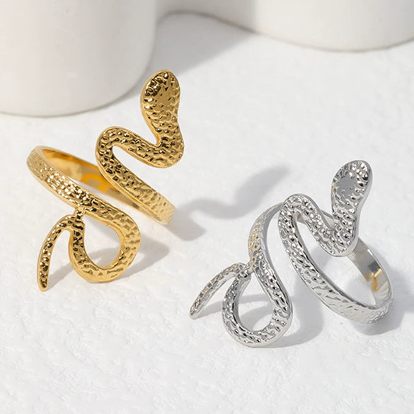 Wholesale Adjustable Opening Stainless Steel Ring With Snakeshaped Design And Electroplating For Men And Women