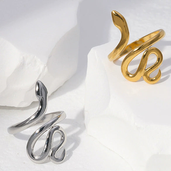 Wholesale Adjustable Opening Stainless Steel Ring With Snakeshaped Design And Electroplating For Men And Women