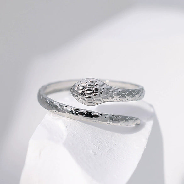 Wholesale Adjustable Opening Stainless Steel Ring With Snakeshaped Design And Electroplating For Men And Women