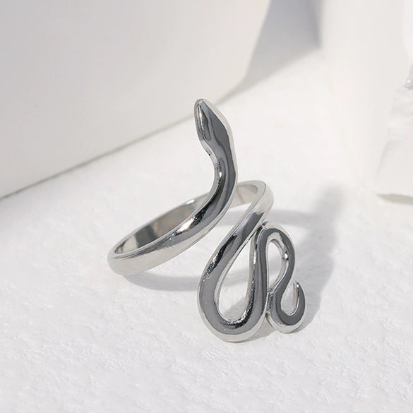 Wholesale Adjustable Opening Stainless Steel Ring With Snakeshaped Design And Electroplating For Men And Women